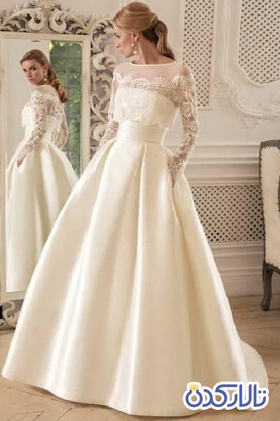 لباس عروس آستین بلند ساتن A Line تا کف