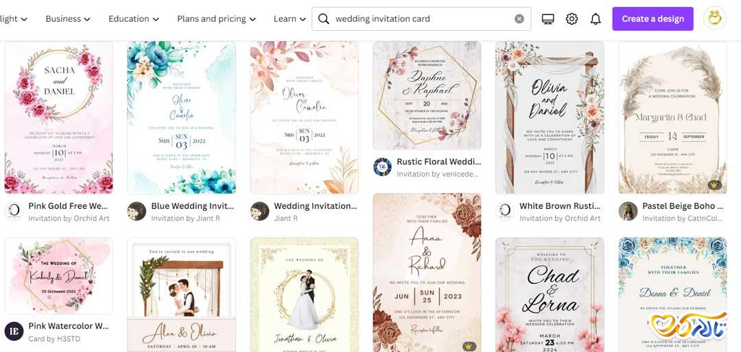 ساخت کارت عروسی آنلاین با استفاده از سایت canva